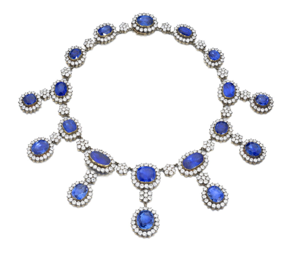 View full screen - View 1 of Lot 553. Impressive sapphire and diamond necklace, circa 1900.