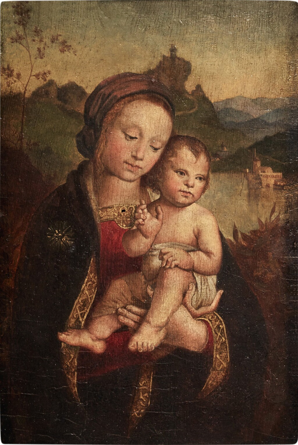View full screen - View 1 of Lot 203. Madonna and Child before a landscape.