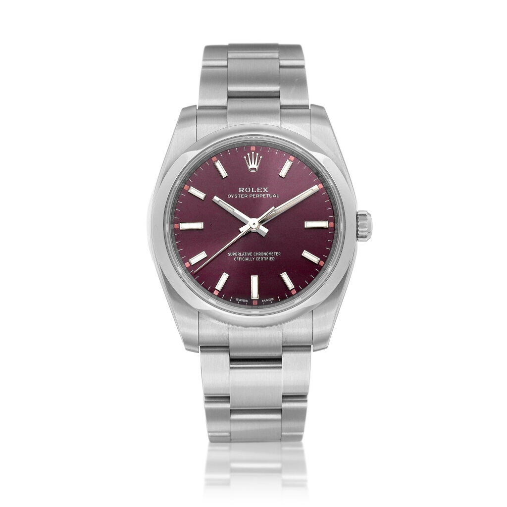 View full screen - View 1 of Lot 8127. Oyster Perpetual, Reference 114200 | A stainless steel wristwatch with bracelet, Circa 2015 | 勞力士 | Oyster Perpetual 型號114200 | 精鋼鏈帶腕錶,約2015年製.