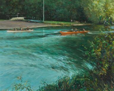 View full screen - View 1 of Lot 53. PAUL KELLY | ROWING ON THE RIVER LIFFEY.