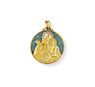 View full screen - View 1 of Lot 13. Pendentif émail et diamants | Enamel and diamond pendant.
