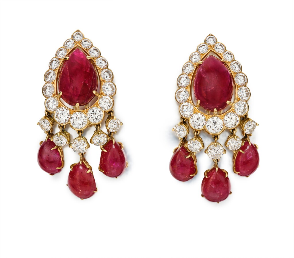 View full screen - View 1 of Lot 109. Van Cleef & Arpels | Pair of Ruby and Diamond Earclips 梵克雅寶 紅寶石配鑽石耳環一對.