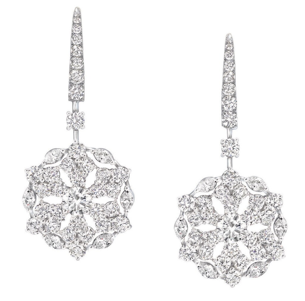 View full screen - View 1 of Lot 347. PAIR OF DIAMOND 'SNOWFLAKE' EARRINGS, GRAFF.