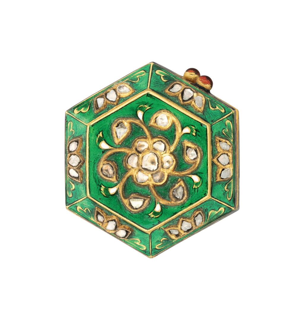 View full screen - View 1 of Lot 158. A gem-set and polychrome enamelled box, North India, 19th/20th century.