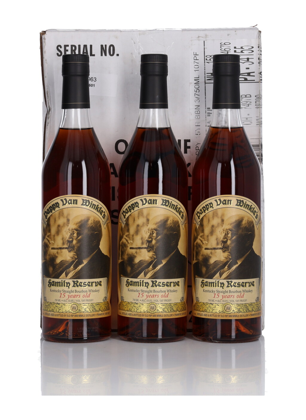 View full screen - View 1 of Lot 107. Pappy Van Winkle's 15 Year Old Family Reserve 107 Proof NV (3 Bottles 75cl).