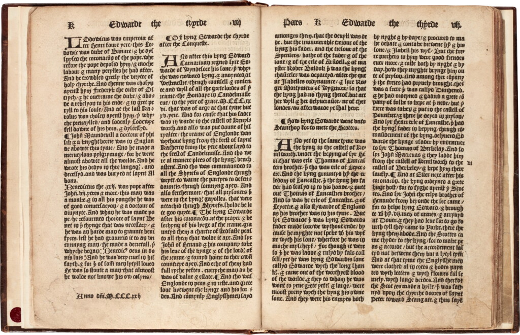 View full screen - View 1 of Lot 144. Chronicles of England, Westminster, Wynkyn de Worde, 1497, later calf.