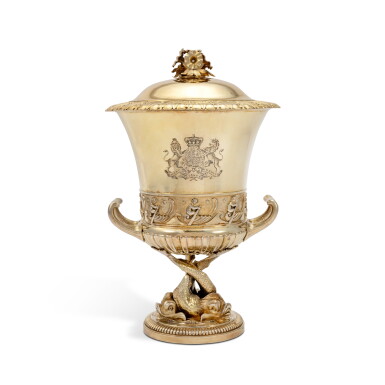 View full screen - View 1 of Lot 56. Royal: A George IV Silver-Gilt Two-Handled Cup and Cover, John Bridge for Rundell, Bridge & Rundell, London, 1828.