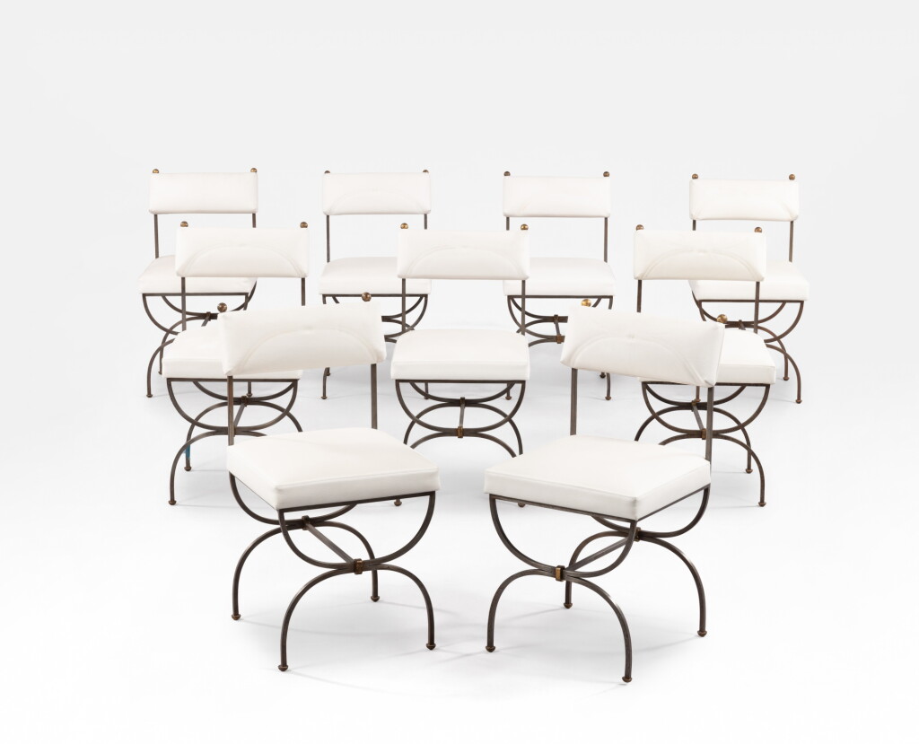 View full screen - View 1 of Lot 57. Set of nine chairs | Ensemble de neuf chaises.