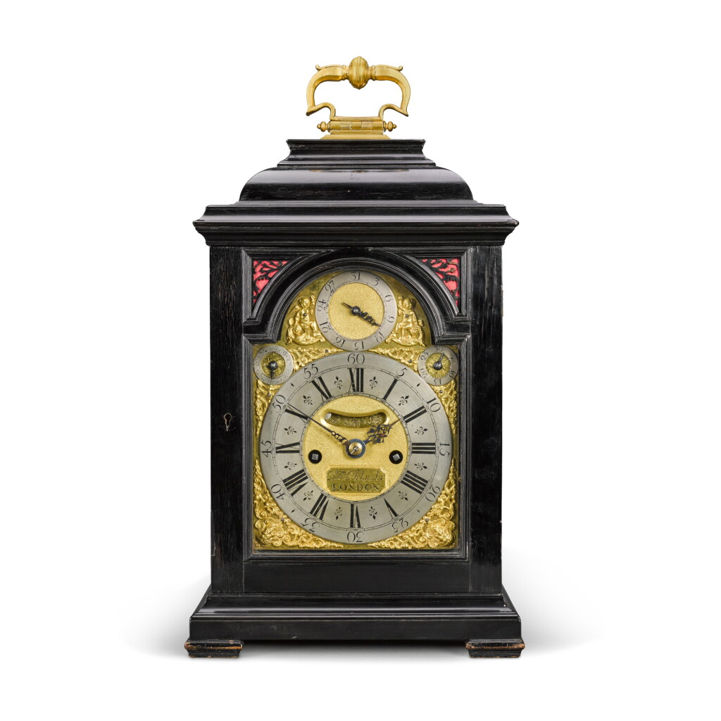 View full screen - View 1 of Lot 92. A George II ebony quarter repeating table clock, Daniel Delander, London, circa 1725.