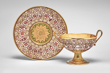 View full screen - View 1 of Lot 692. A Sèvres (Hard Paste) Porcelain Two-Handled Cup and Stand (Coupe 'Hemispherique a Bouillon'), circa 1810.