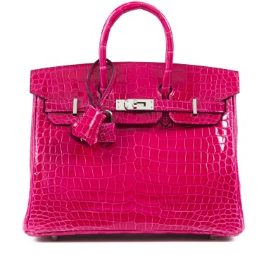 View full screen - View 1 of Lot 304. Rose Mexico Shiny Porosus Crocodile Birkin 25 Palladium Hardware, 2021.