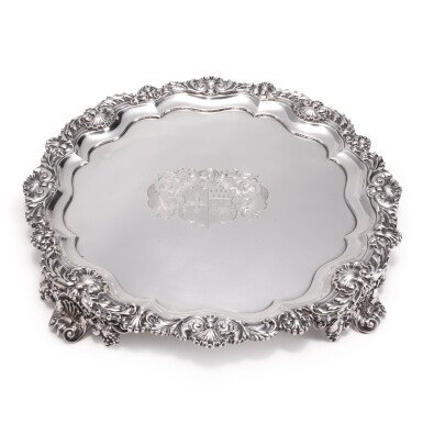 View full screen - View 1 of Lot 133. A REGENCY SILVER SALVER, PAUL STORR, LONDON, 1819.