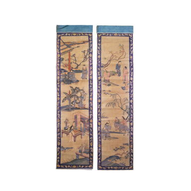 View full screen - View 1 of Lot 852. Three silk kesi 'figural' panels, Qing dynasty, 19th century | 清十九世紀 緙絲三國演義故事圖挂屏一組三件.