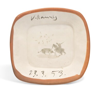 View full screen - View 1 of Lot 18. PABLO PICASSO | ÉBAUCHE DE SCÈNE TAUROMACHIQUE EN MÉDAILLON .