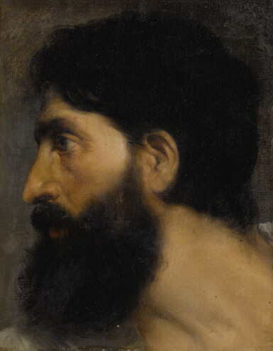 View full screen - View 1 of Lot 48. STUDIO OF JEAN-AUGUSTE-DOMINIQUE INGRES | PROFILE OF A BEARDED MAN.