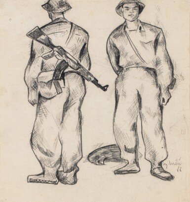 View full screen - View 1 of Lot 123. Militaires de dos.