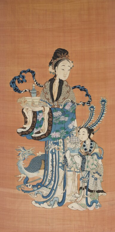 View full screen - View 1 of Lot 1122. A large kesi 'Magu and attendant' panel, 19th / 20th century | 十九 / 二十世紀 緙絲麻姑仕女掛屏.