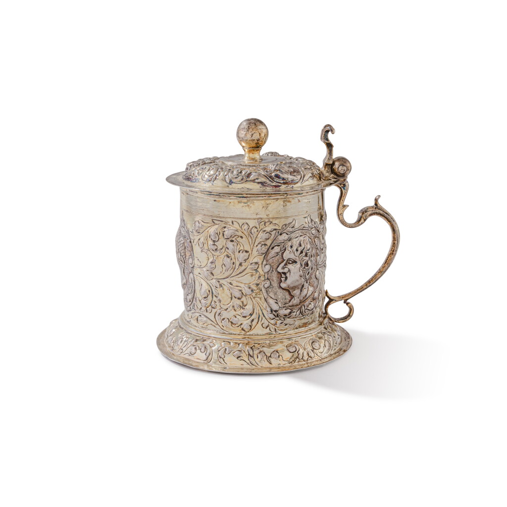 View full screen - View 1 of Lot 106. A German parcel-gilt silver tankard, Daniel Schwestermuller, Augsburg, circa 1690.