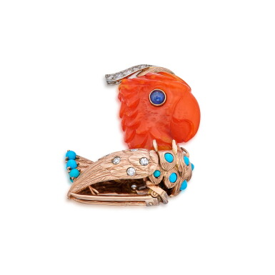 View full screen - View 1 of Lot 346. Colored Stone and Diamond Clip-Brooch, France.