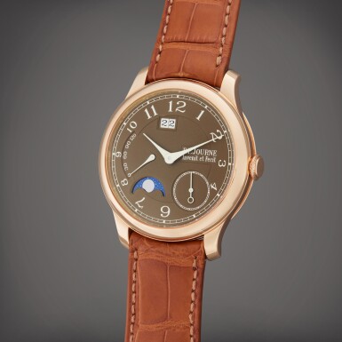 View full screen - View 1 of Lot 47. Automatique Lune Havana | A pink gold automatic wristwatch with date, power reserve and moon phases, Circa 2017.