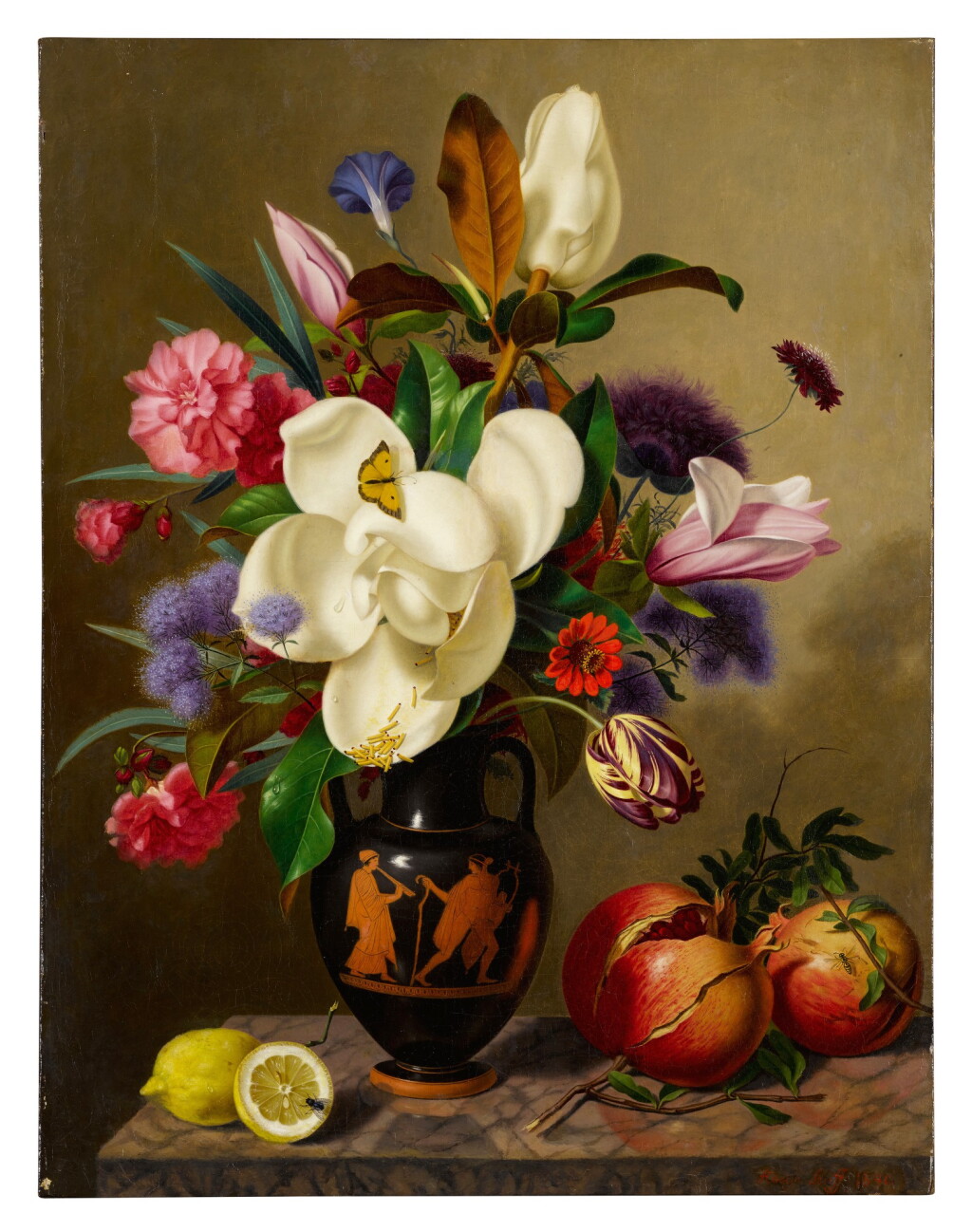 View full screen - View 1 of Lot 420. A bouquet of assorted flowers in an Athenian red-figure amphora .