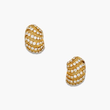 View full screen - View 1 of Lot 234. Pair of Gold and Diamond Earclips, France.