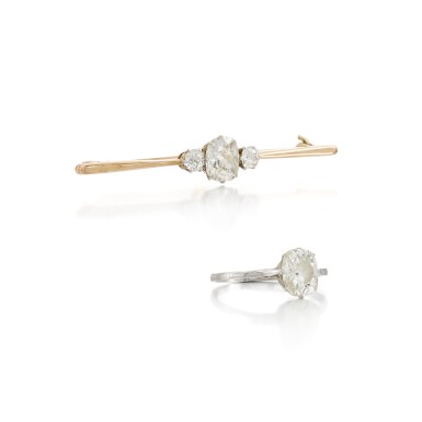 View full screen - View 1 of Lot 19. Diamond Bar Brooch & Diamond Ring.