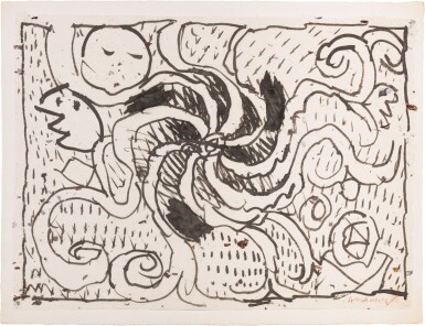 View full screen - View 1 of Lot 178. Astres et désastres. 1969. 1/9 de tête : dessin original, 2 suites, cuivre et 2 affiches..