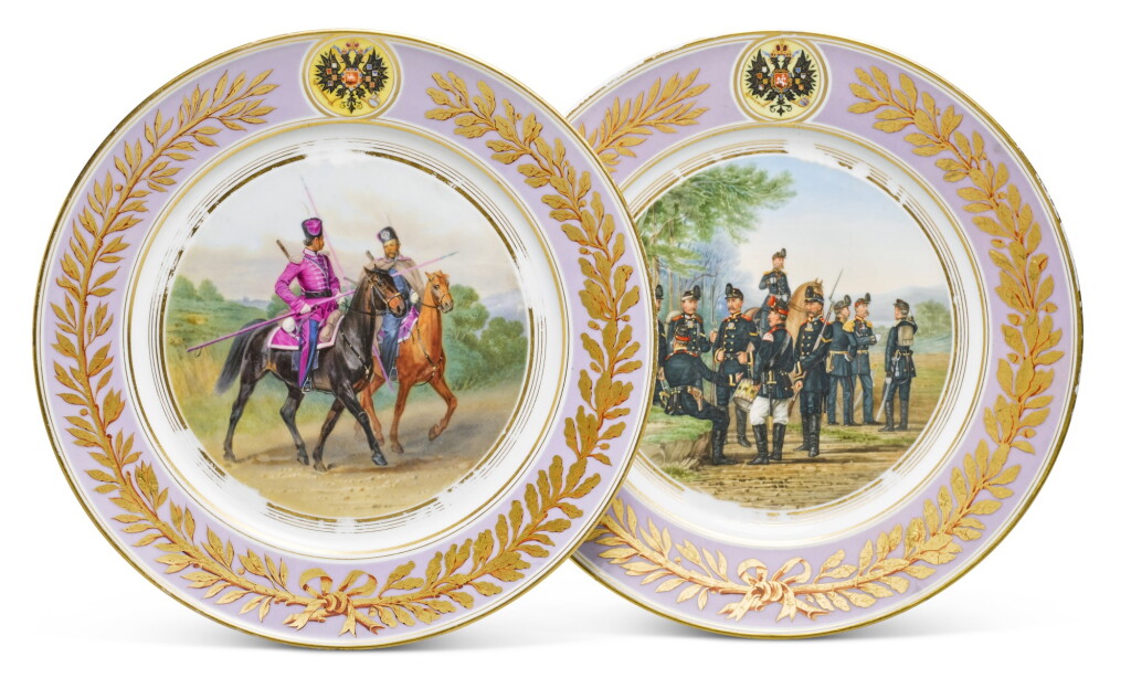 View full screen - View 1 of Lot 108. Two porcelain military plates, Imperial Porcelain Factory, St Petersburg, period of Alexander II, 1871-1874.