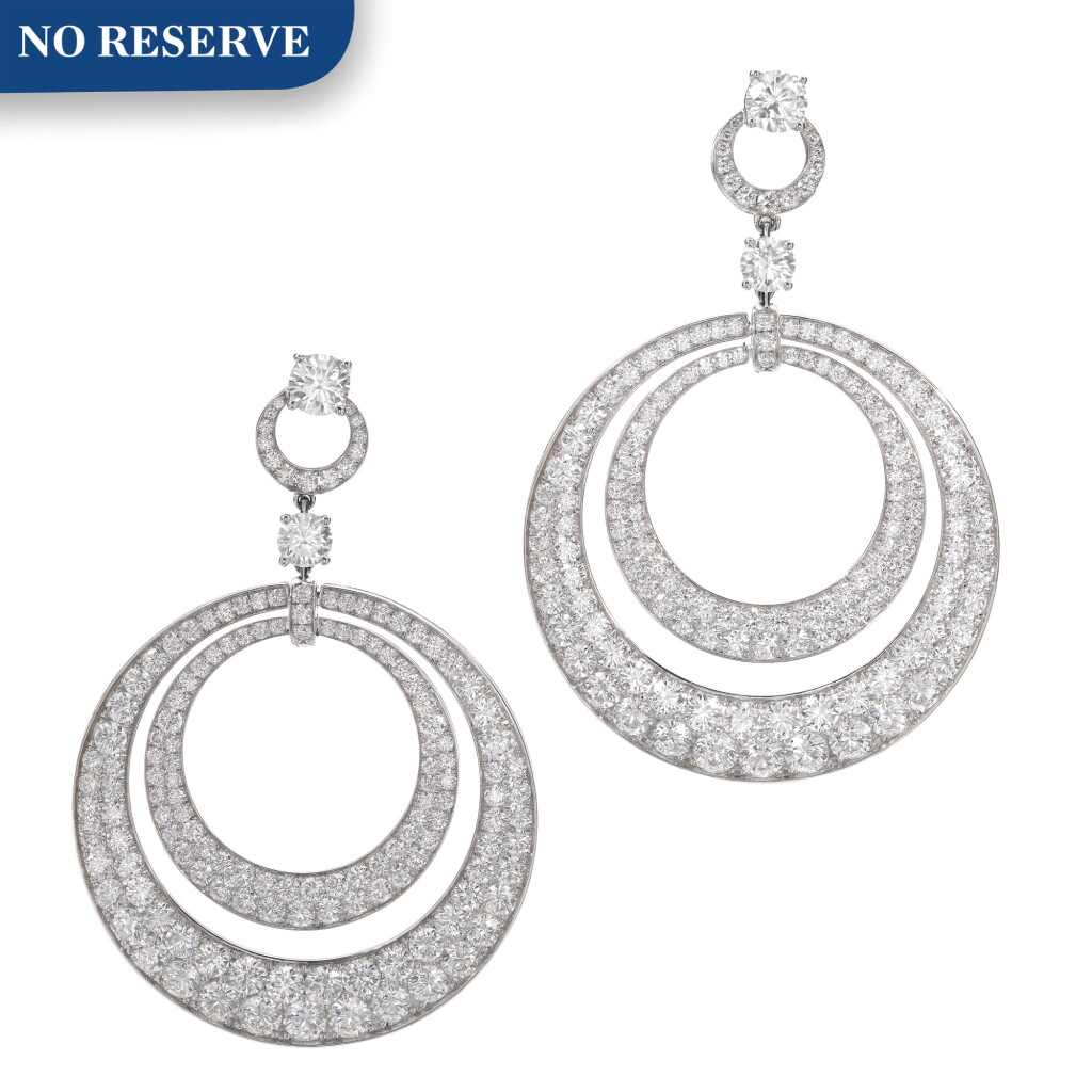 View full screen - View 1 of Lot 631. Graff | Pair of diamond pendent earrings | 格拉夫 | 鑽石耳墜一對.