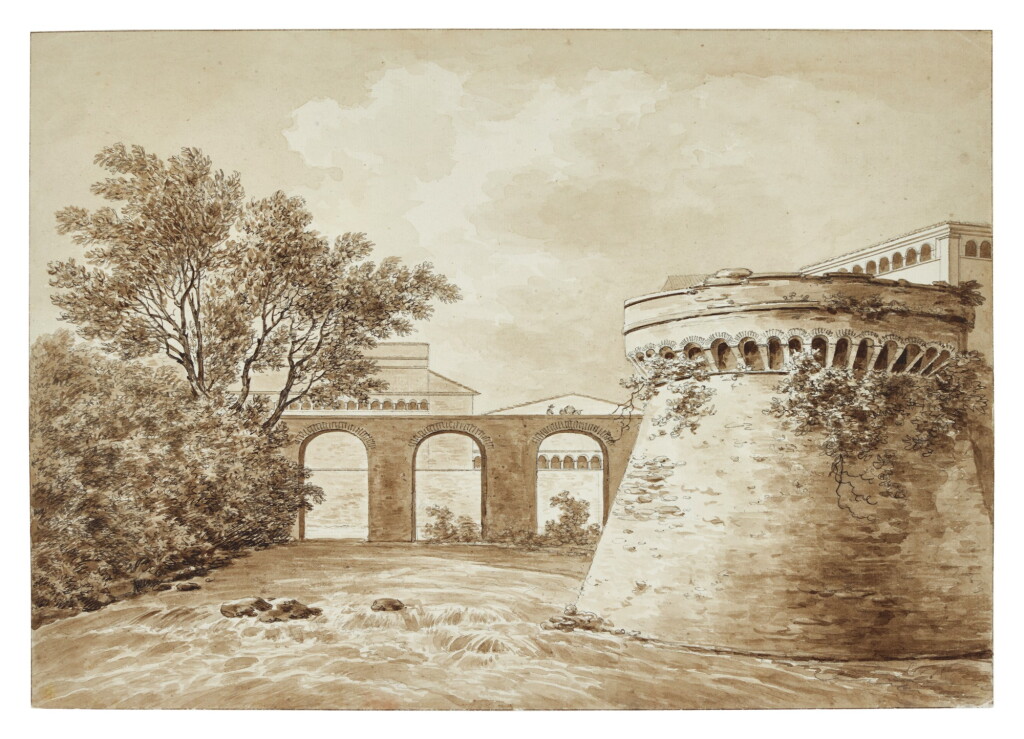 View full screen - View 1 of Lot 594. DANIËL DUPRÉ | THE ABBEY AND RIVER AT GROTTAFERRATA.