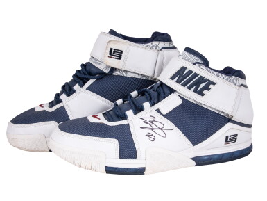 View full screen - View 1 of Lot 85. 2004-05 LeBron James Game Used & Signed Nike Zoom Sneakers Sourced from Akron Charity With Apparent Photo Match (JSA & Sports Investors).