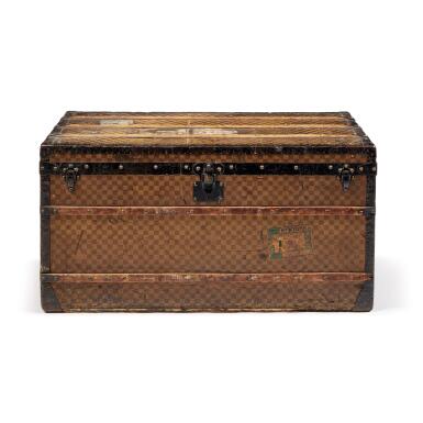 View full screen - View 1 of Lot 187. Damier Ebene Canvas Canvas Leather Steamer Trunk, Late 19th Early 20th Century.