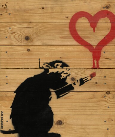 View full screen - View 1 of Lot 544. Banksy 班克斯 | Love Rat on palette 愛鼠木板.