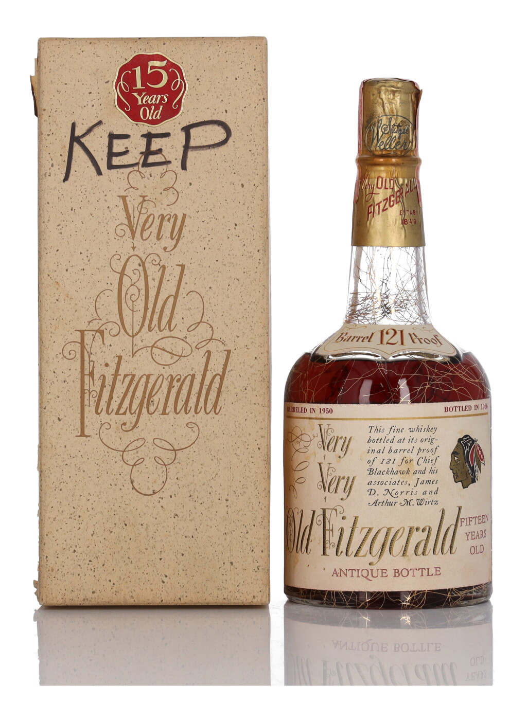 View full screen - View 1 of Lot 223. Very Very Old Fitzgerald 15 Year Old "Blackhawk" 121 Proof 1950 (1 Bottle 4/5 Quart).