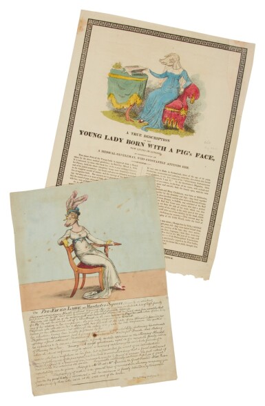 View full screen - View 1 of Lot 495. Two Broadsides on Pig-Faced Ladies | Two Iterations of the Famed Swinish Lady of European Lore.
