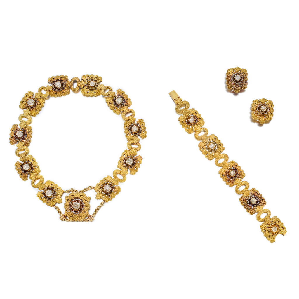 View full screen - View 1 of Lot 135. Gold and Diamond Suite of Jewels.