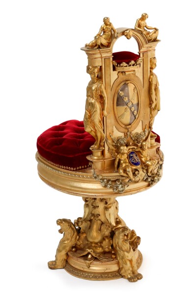 View full screen - View 1 of Lot 55. A GILTWOOD, GILT AND SILVER-PLATED BRONZE "TROUBADOUR" CHAIR, PARIS, CIRCA 1834-1835, ATTRIBUTED TO AIMÉ CHENAVARD AND DENIÈRE | CHAISE "TROUBADOUR" EN BOIS DORÉ, BRONZE ARGENTÉ ET DORÉ, PARIS, VERS 1834-1835, ATTRIBUÉE À AIMÉ CHENAVARD ET DENIÈRE.