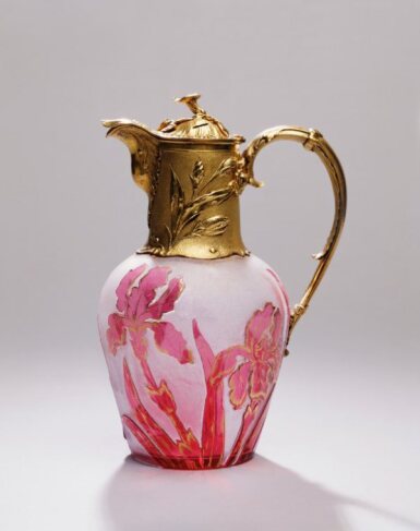 View full screen - View 1 of Lot 343. An American Silver-Gilt Mounted French Cased Glass "Art Nouveau" Claret Jug, Gorham Mfg. Co., Providence, RI., and Daum, Nancy, 1896.