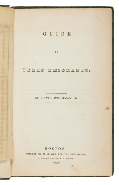 View full screen - View 1 of Lot 106. (Texas) — Woodman, David, Jr. | Woodman's Guide to Texas, with the rare map.