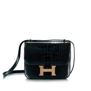 View full screen - View 1 of Lot 8341. Noir Shiny Alligator Mini Constance 18 Rose Gold Hardware, 2017.