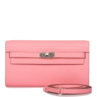 View full screen - View 1 of Lot 40. Rose Confetti Epsom Leather Kelly Classic Wallet To Go Palladium Hardware, 2020.