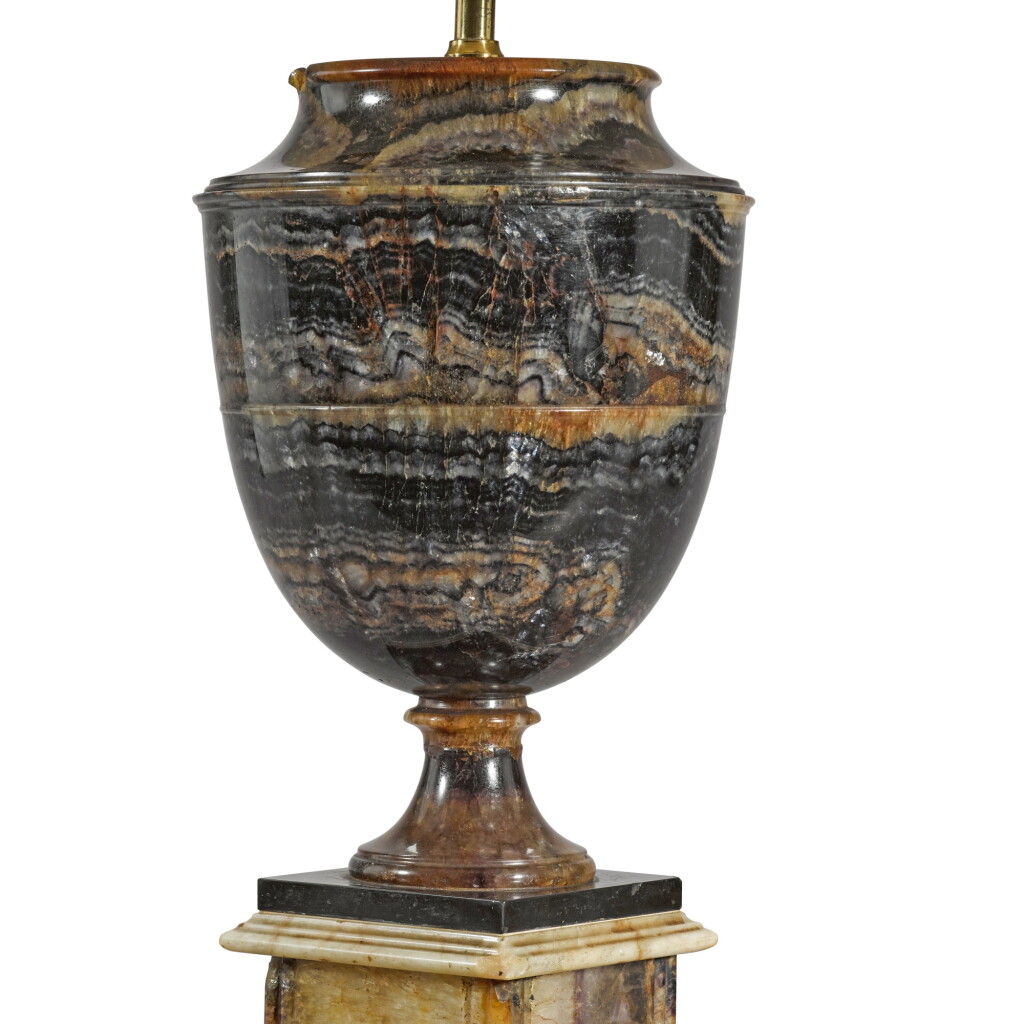 View full screen - View 1 of Lot 63. A George III blue-john, alabaster and Ashford marble urn, circa 1800.