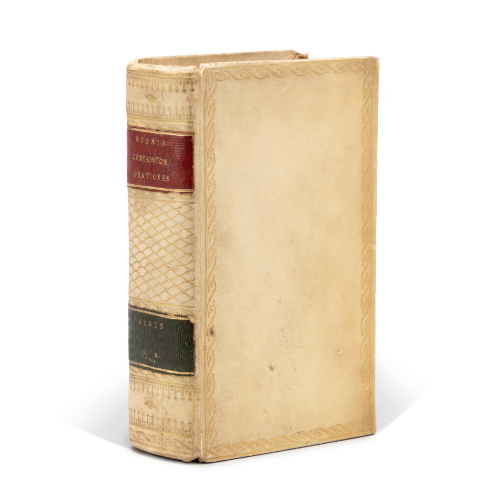View full screen - View 1 of Lot 688. Dio Chrysostomus, Logoi 80, Venice, Torresano, 1551, nineteenth-century vellum, armorial stamp of Henri Eugène Philippe Louis d'Orléans, duc d'Aumale.