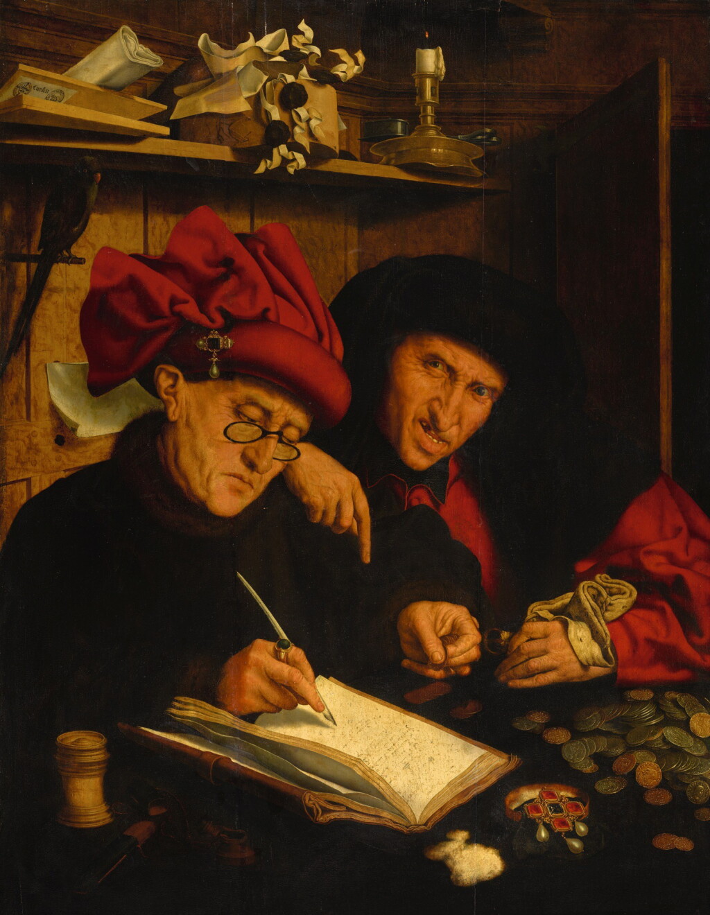 View full screen - View 1 of Lot 2. FOLLOWER OF MARINUS VAN REYMERSWAELE | The Tax Collectors or 'The Misers' | 馬里納斯・凡・雷梅爾思維勒之追隨者 | | 《稅吏》或《守財奴》.