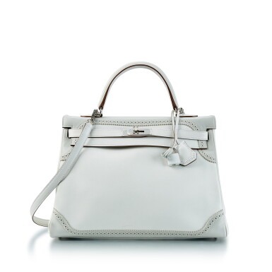 View full screen - View 1 of Lot 8410. White and Gris Perle Swift Ghillies Kelly 35 Palladium Hardware, 2012.