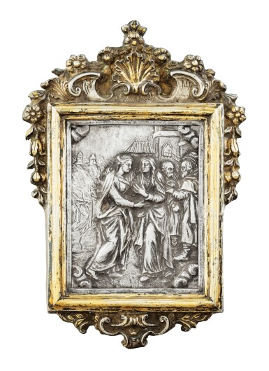 View full screen - View 1 of Lot 118. A Maltese silver plaque within its parcel-gilt silver frame, Vincenzo Grech, 1757-1774 | Plaque en argent représentant la Visitation dans son cadre en argent et vermeil par Vincenzo Grech, Malte, 1757-1774.