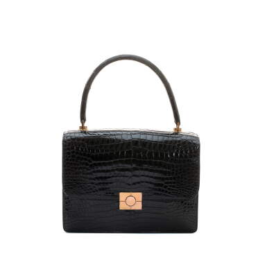 View full screen - View 1 of Lot 768. Noir Crocodile Top Handle Gold Hardware, Cir 1960's.