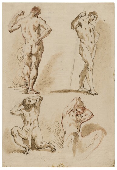View full screen - View 1 of Lot 272. Two Sheets depicting male academy studies: A) Study of Four Male Nude B) Study of Five Male Nude.