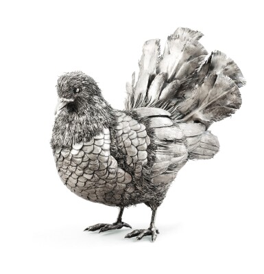 View full screen - View 1 of Lot 4. An Italian silver Peacock-pigeon, Buccellati, Milan, circa 1990 | Pigeon-paon en argent par Buccellati, Milan, vers 1990.